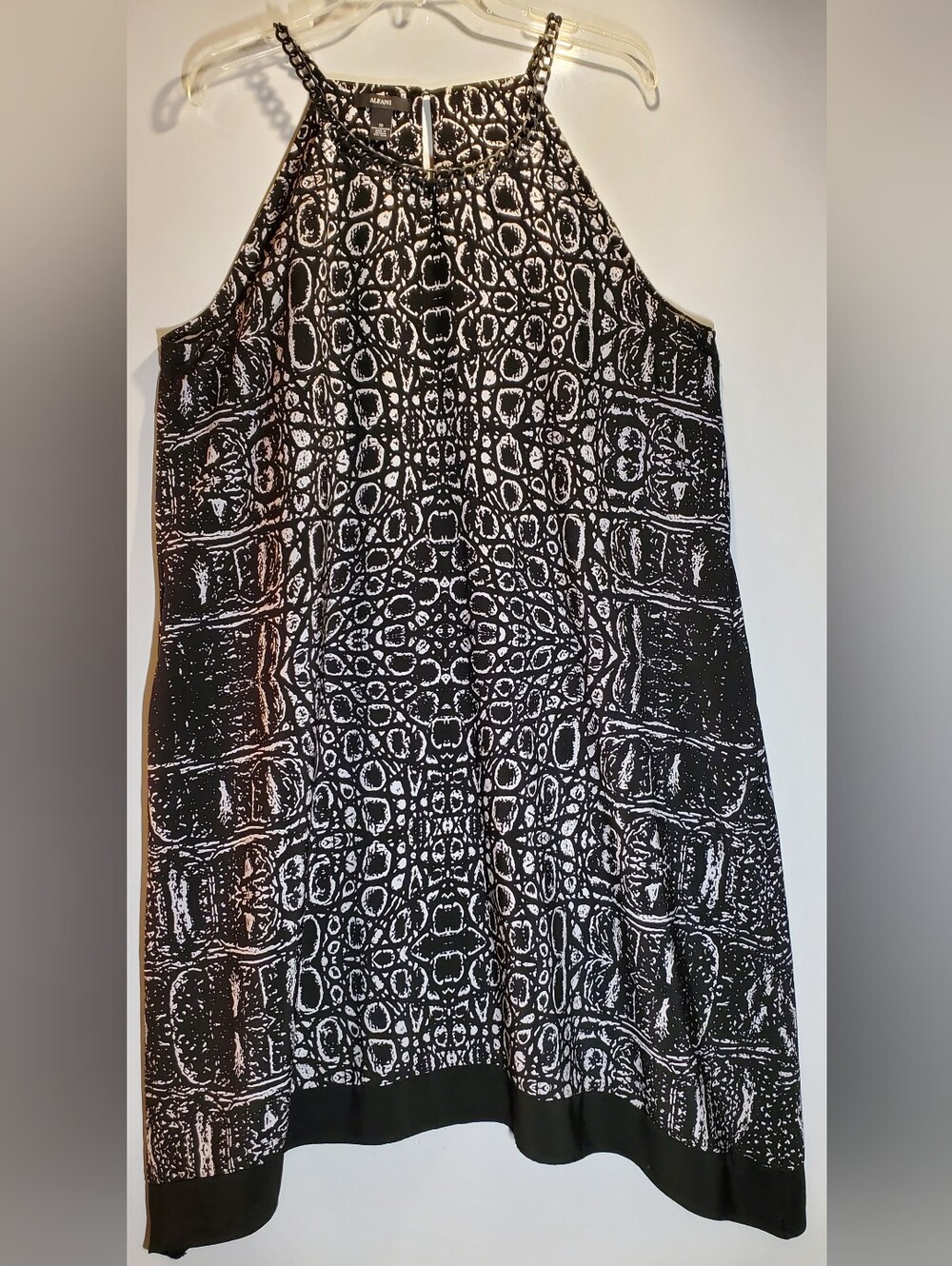 Alfani Halter Chain Croco Combo Asymmetrical Shift Dress Size 16